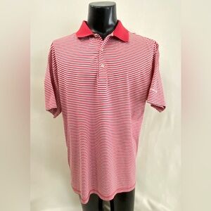 Peter Millar Polo Men’s Large Seaside Wash Red Striped Cotton W/Magellan  Logo